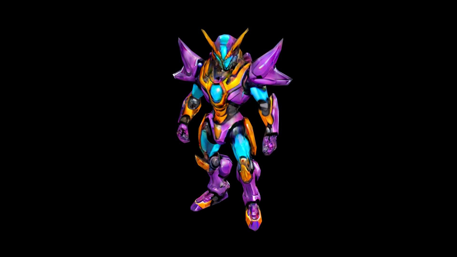 An impressive purple and orange robot stands tal - Download Free 3D ...