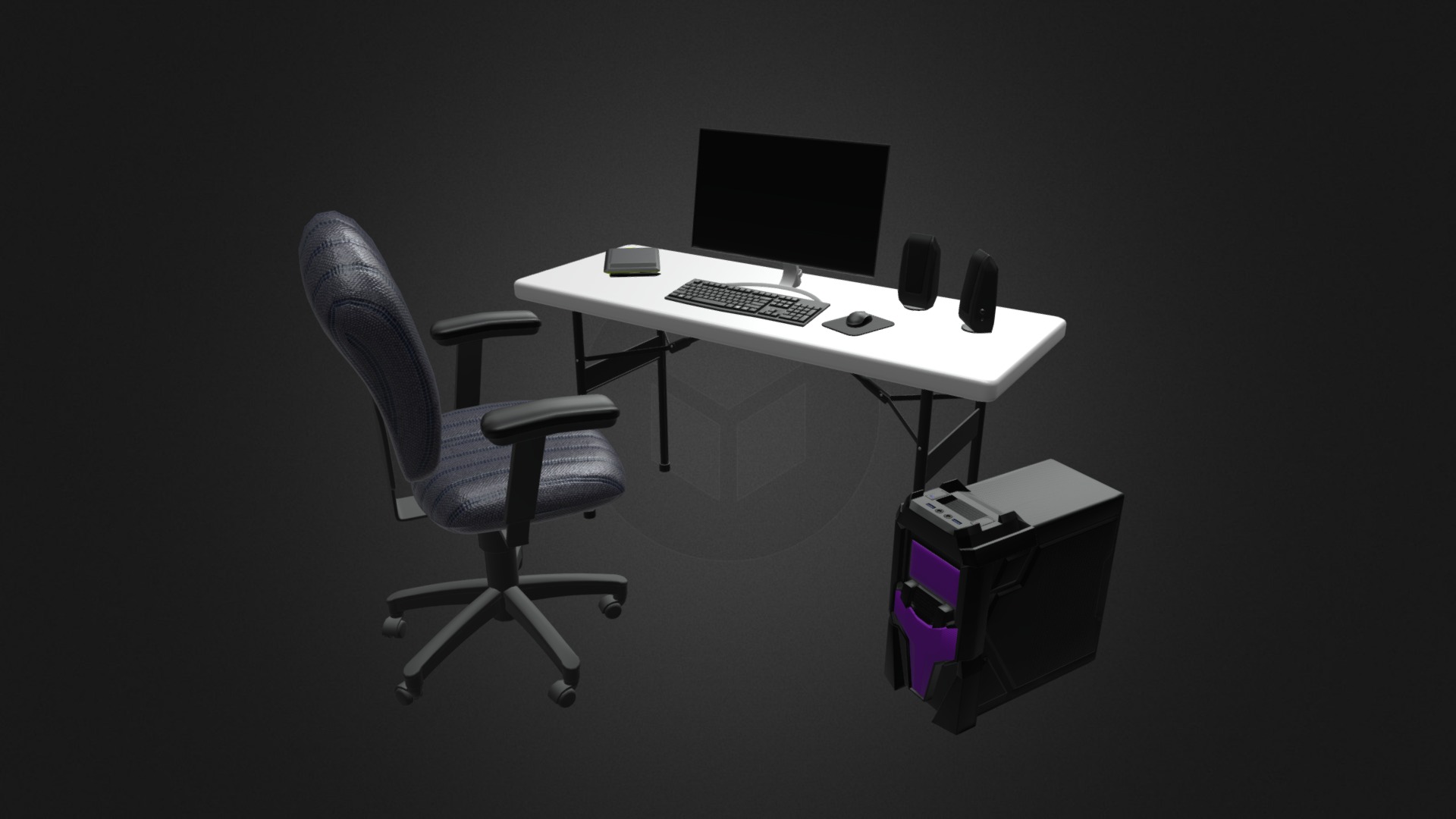 3D model Computer Set Up For Sale - This is a 3D model of the Computer Set Up For Sale. The 3D model is about a chair and a desk.