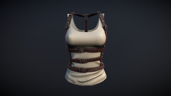 Female Tank Top And Leather Straps Harness 3D Model