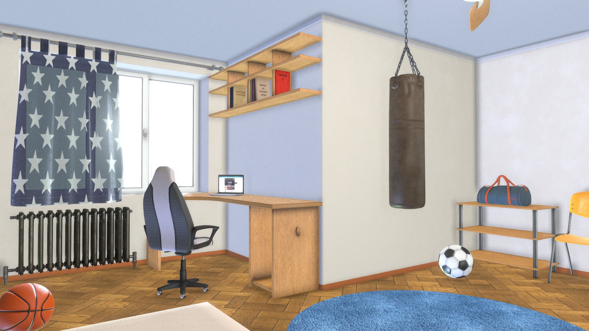 3D model Children Room - This is a 3D model of the Children Room. The 3D model is about a room with a desk and a chair.