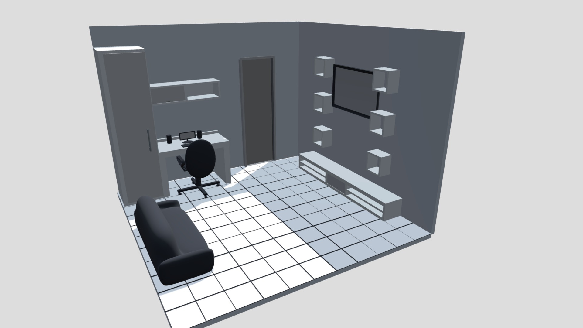 3D model simple office interior - This is a 3D model of the simple office interior. The 3D model is about a computer generated image of a computer.