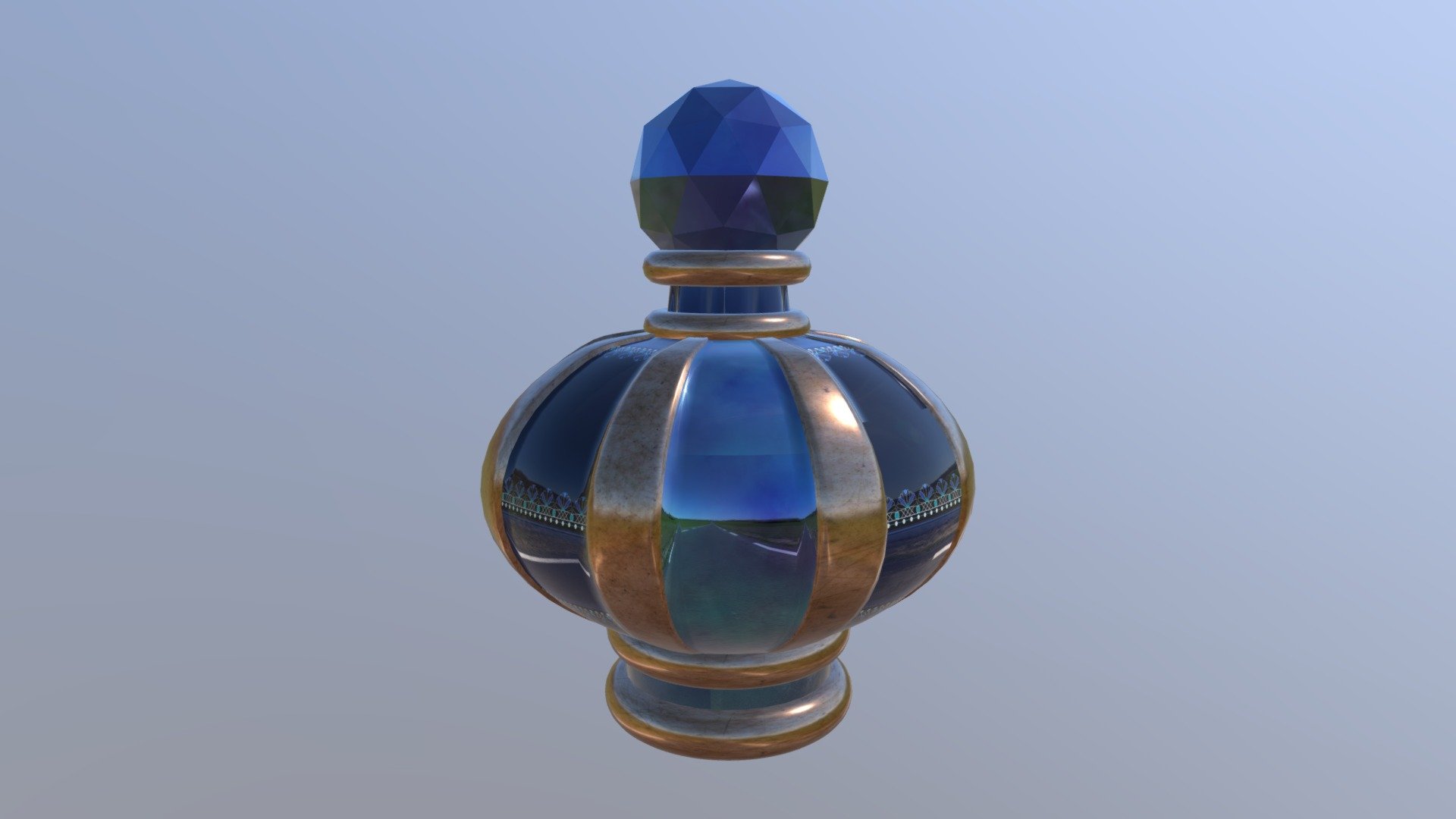 Golden Blue Glassy Potion Bottle