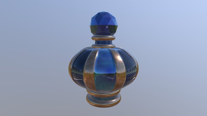 Golden Blue Glassy Potion Bottle 3D Model