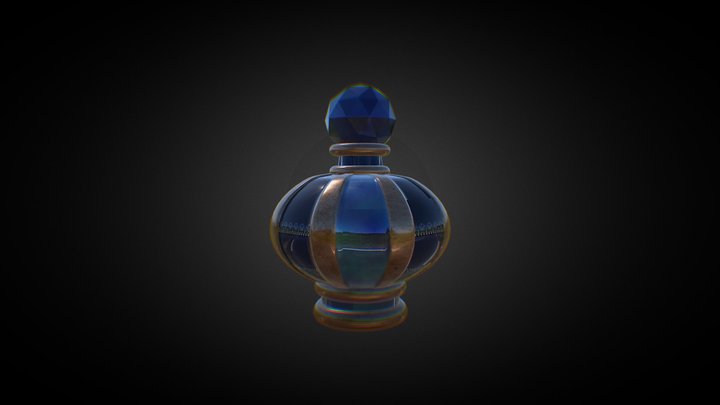 Golden Blue Glassy Potion Bottle 3D Model