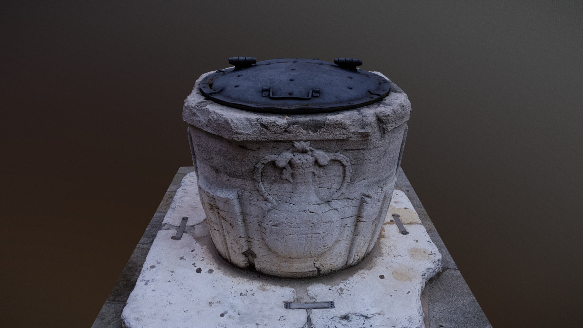 3D model Venice well SC185W at Corte Candi - This is a 3D model of the Venice well SC185W at Corte Candi. The 3D model is about a stone with a face carved into it.