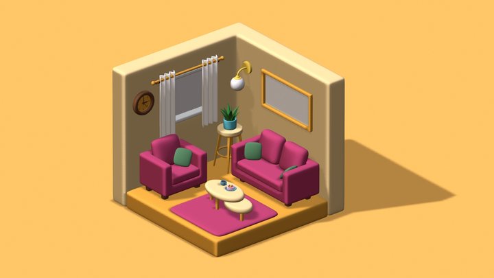 3D Low Poly Living Room 3D Model