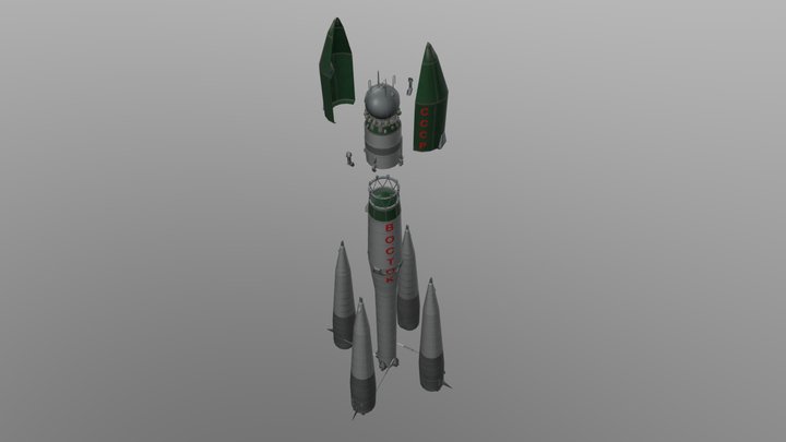 R-7 Rocket and Vostok-1 Spaceship 3D Model