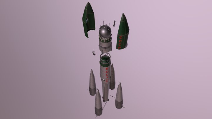 R-7 Rocket and Vostok-1 Spaceship 3D Model