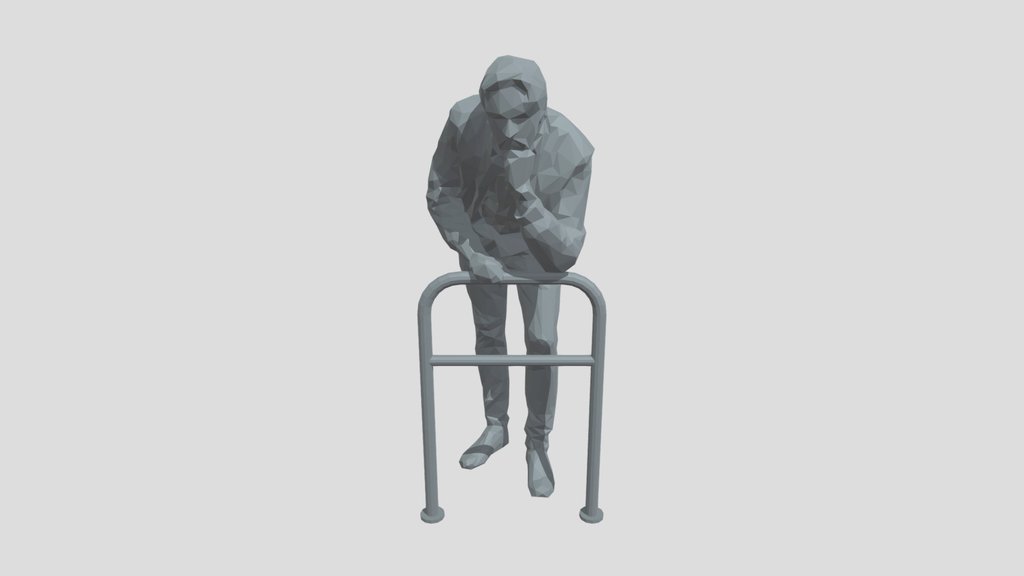 Lowpoly Male Leans On Rails