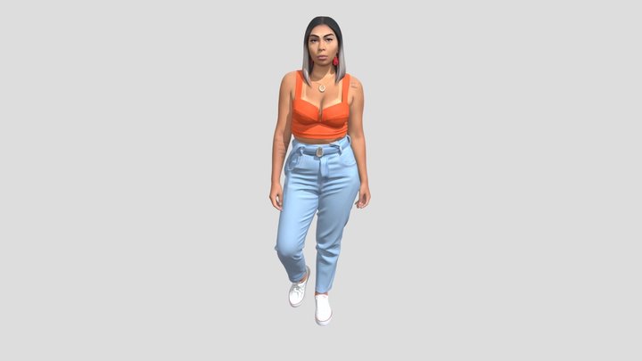 Orange Crop Top and Light Jeans Portrait – Modelo 3D gratuito STL