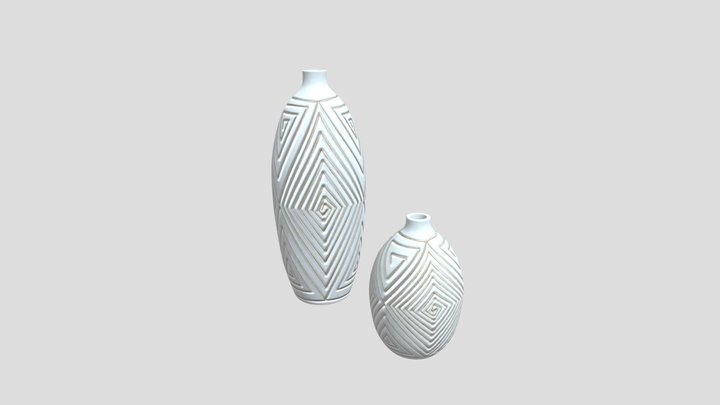Gold Brushed Pattern Vases 3D Model