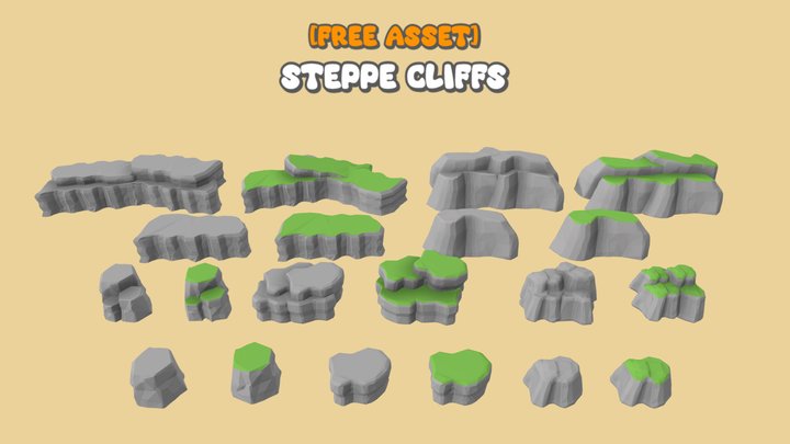 [FREE] Lowpoly Steppe Cliffs [Asset pack] 3D Model