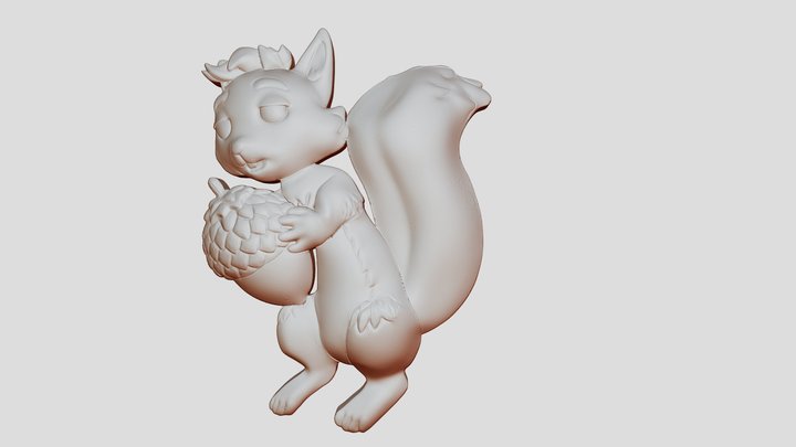 Bas Relief Squirrel holding an acorn character 3D Model