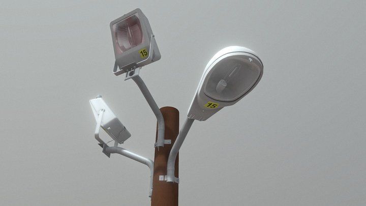 Wooden pole walkway lights 3D Model