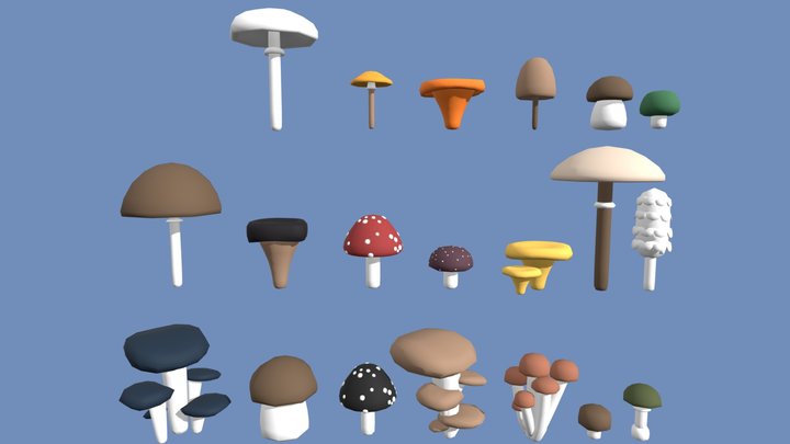 Low Poly Mushroom Pack 3D Model