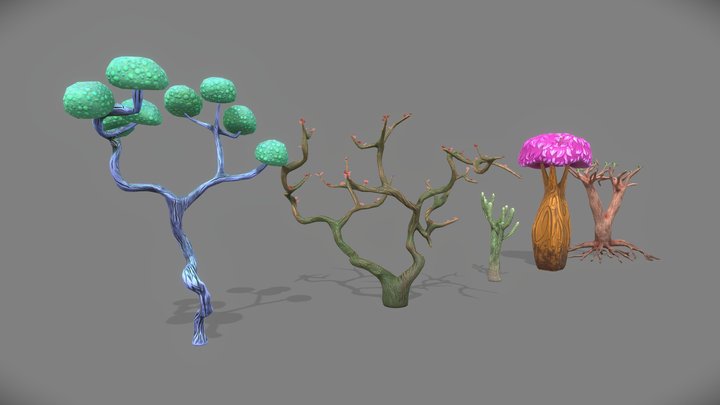 Stylized trees pack 3D Model