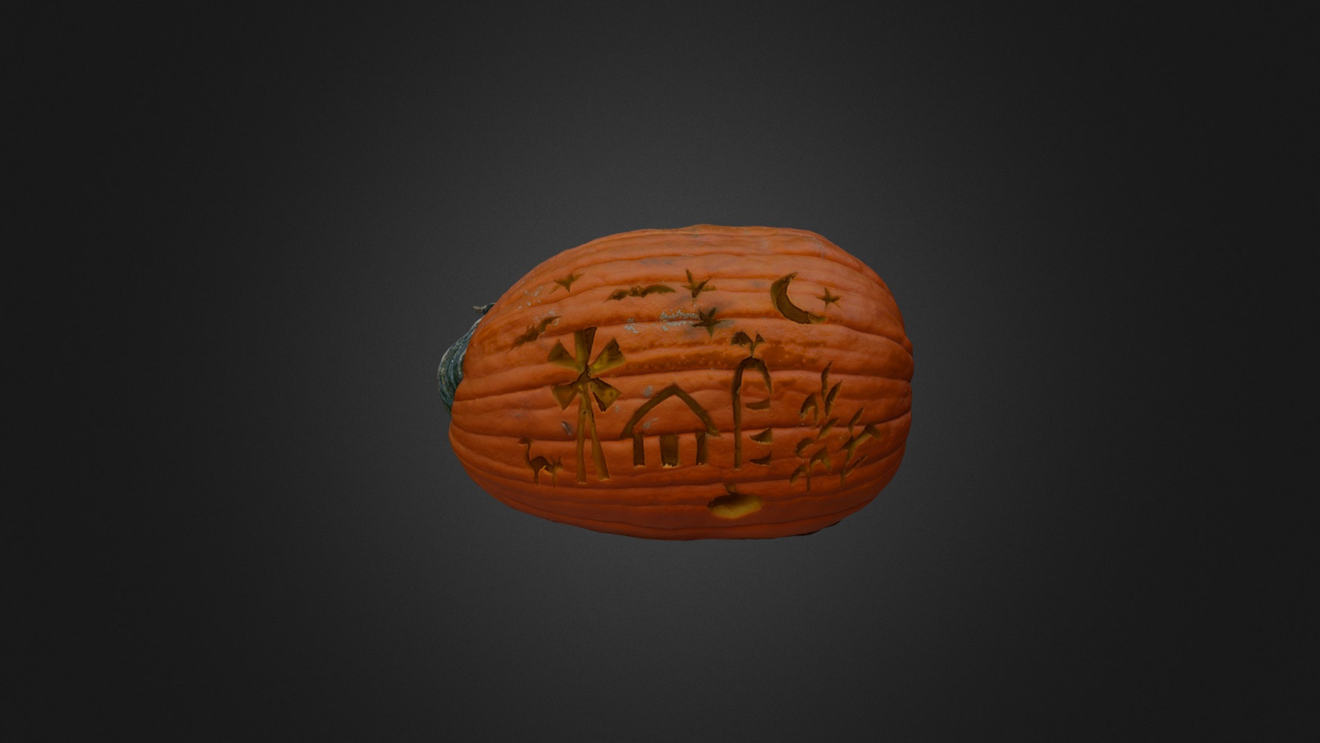 3D model Pumpkin with halloween scene - This is a 3D model of the Pumpkin with halloween scene. The 3D model is about a planet with a black background.
