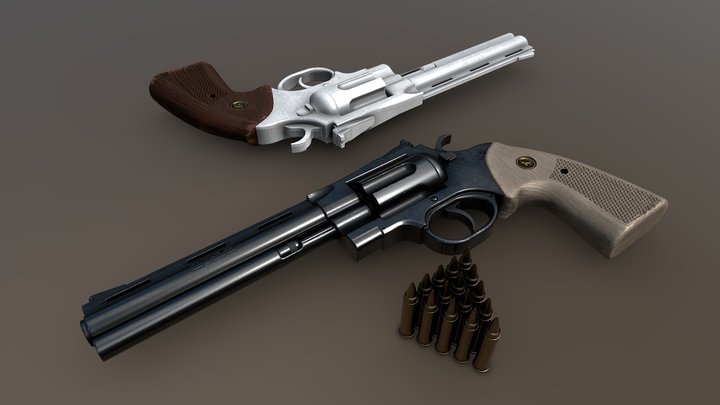 Dual Revolvers (Black and White) 3D Model