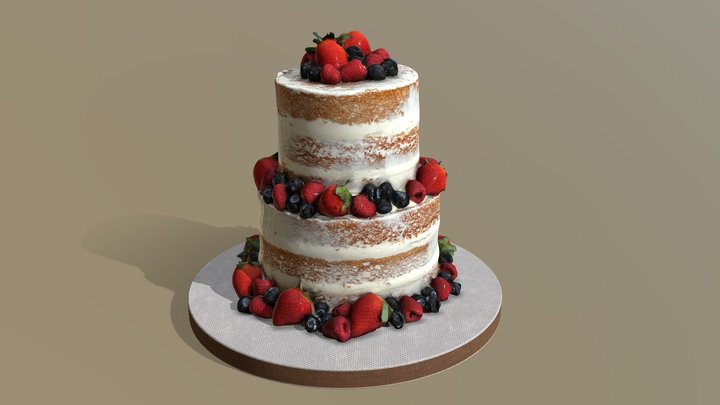 Semi Naked Berry Cake 3D Model