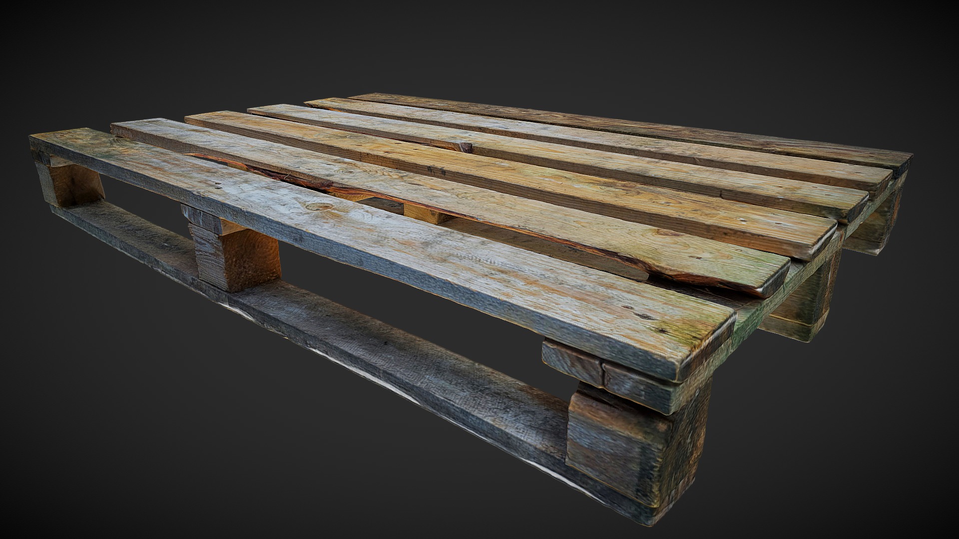 3D model Wooden Pallet (3d scan 360) - This is a 3D model of the Wooden Pallet (3d scan 360). The 3D model is about a wooden bench with a black background.