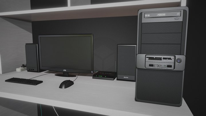 Computer Desk (front view only) 3D Model