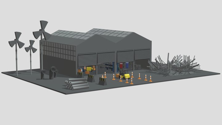 3D Low Poly Industrial Factory 3D Model