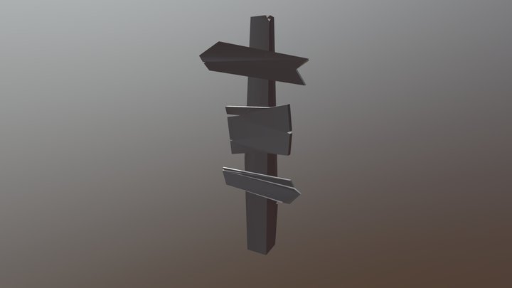 Low Poly Wooden Signpost 3D Model