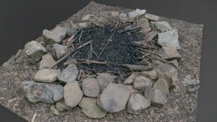Forest pit hole campfire of stones and branches 3D Model