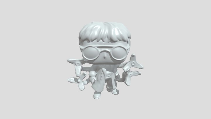 Stylized scientist character with mechanical te