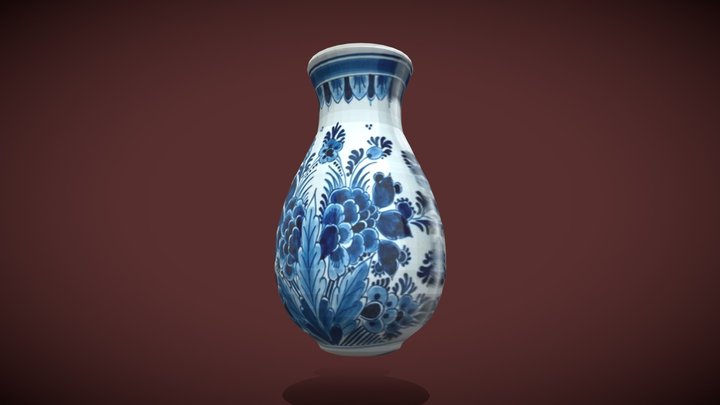 Royal Delft Blue Floral Vase 3D Model