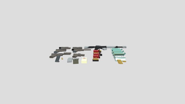 Pistol, Rifle Health pack, & ammo (RIGGED) 3D Model