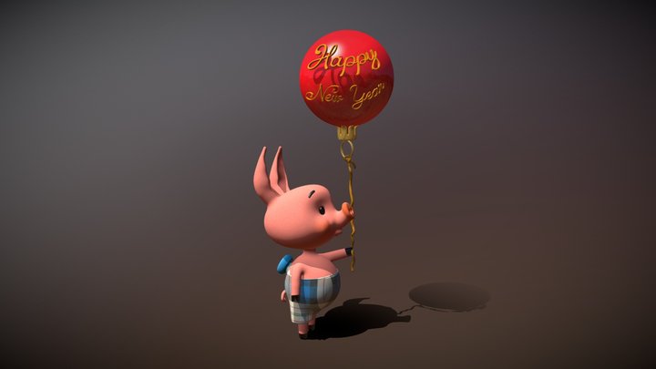 Happy New Year Pig 3D Model