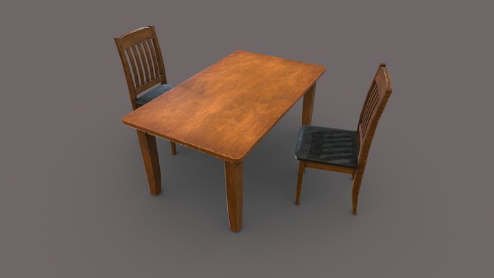 Old wooden table and chair – Free 3D Model STL