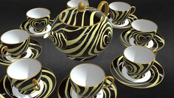 Tea Set with Unique Patterns 3D Model