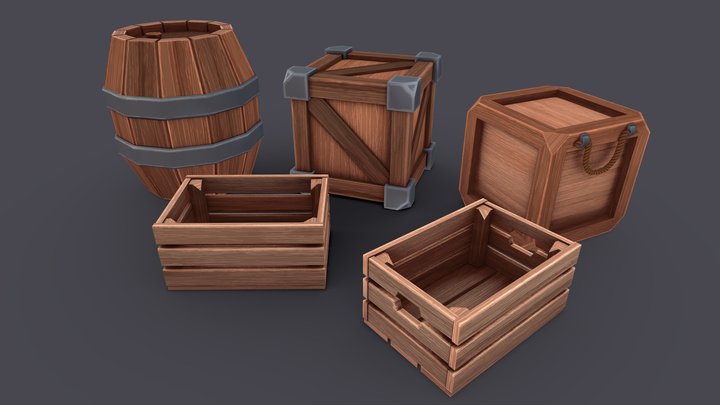 Crates Stylized Low Poly 3D Model