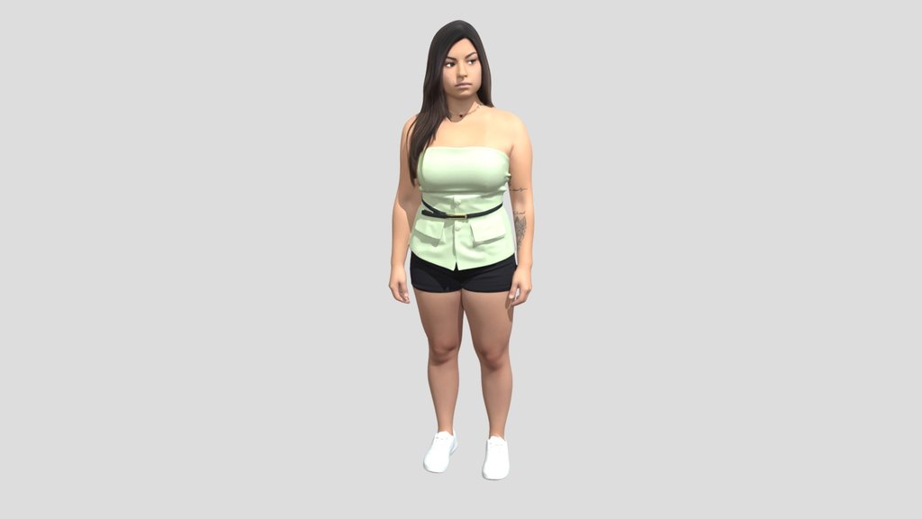 Mint Green Peplum Top with Belt and Black Shorts
