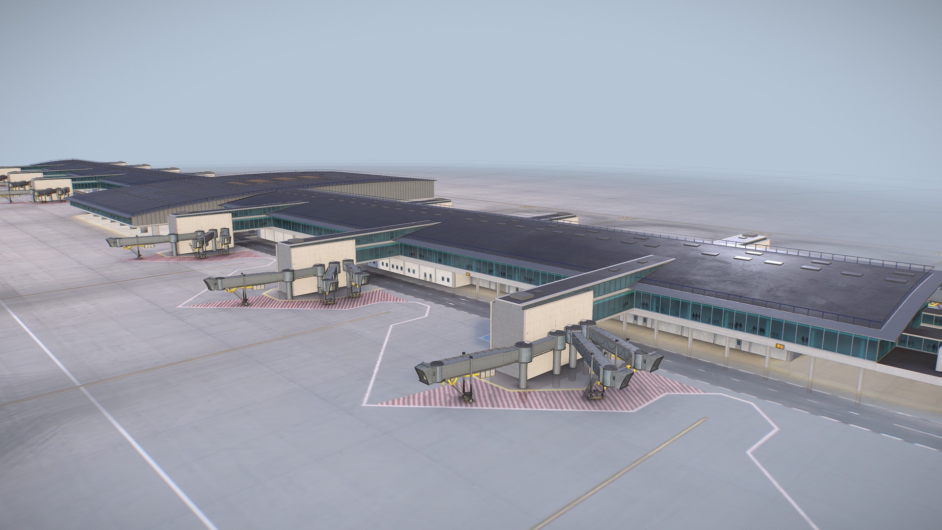 3D model Airport Terminal Satellite4 LFPG - This is a 3D model of the Airport Terminal Satellite4 LFPG. The 3D model is about a large building with a parking lot.