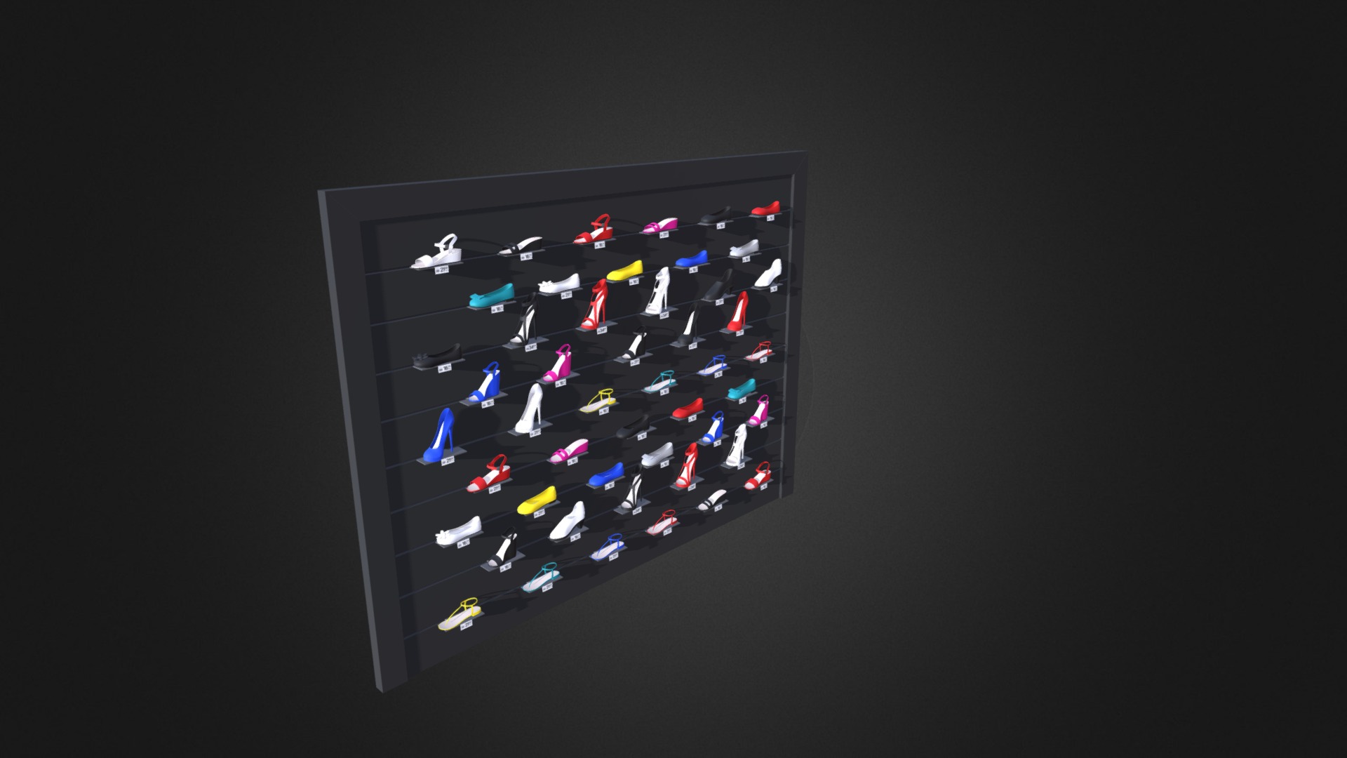 3D model Market Shelf – Women Shoes - This is a 3D model of the Market Shelf - Women Shoes. The 3D model is about a screen with a game on it.