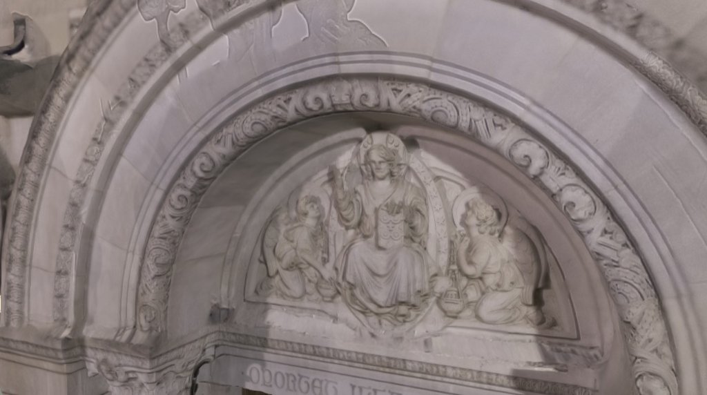 Sculpture of Jesus above entrance