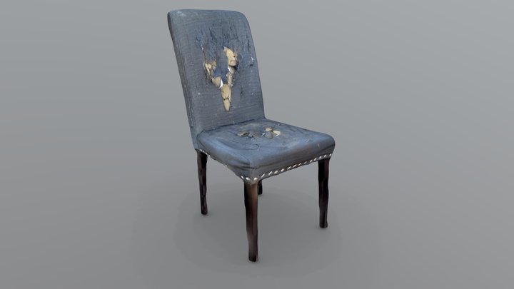 Destroyed Ripped Blue Fabric Chair 3D Model