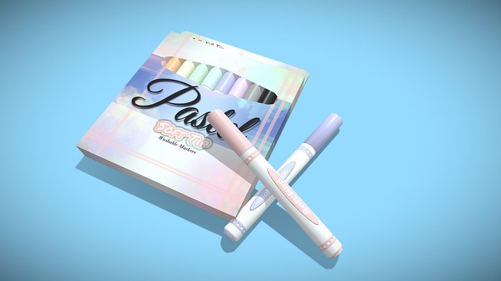 Stylized Box Of Markers 3D Model