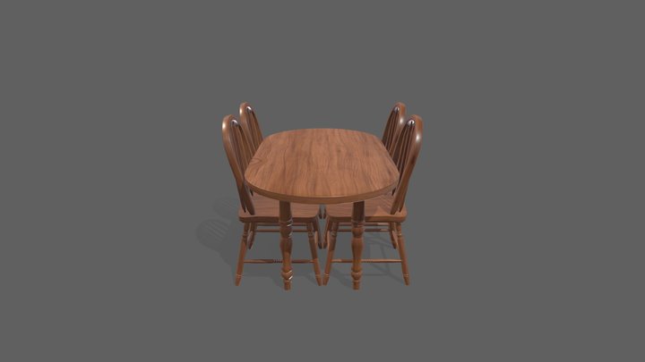Wood Table and Chairs Dining Set 3D Model