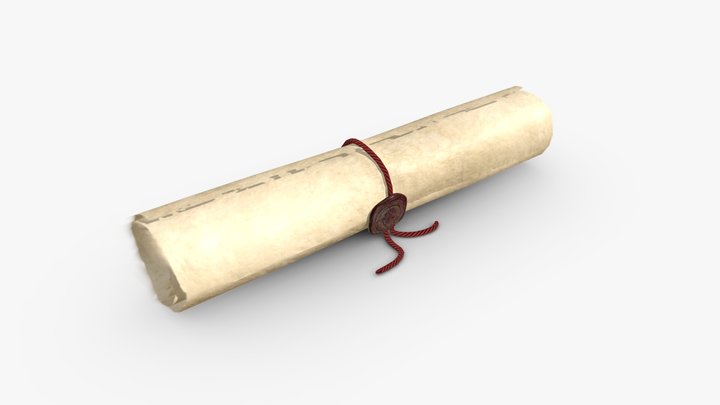 Rolled Parchment Letter With Seal 3D Model
