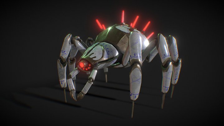 Cyberpunk Japanese-Inspired Spider Robot 3D Model