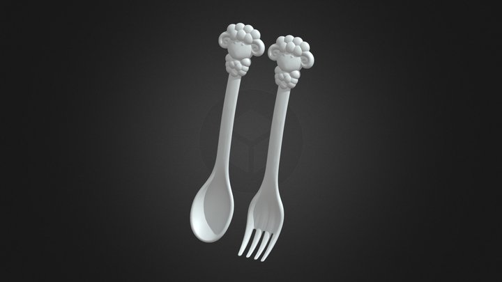 CF-K34 溫暖綿羊 Sheep_Spoon+ Fork 3D Model