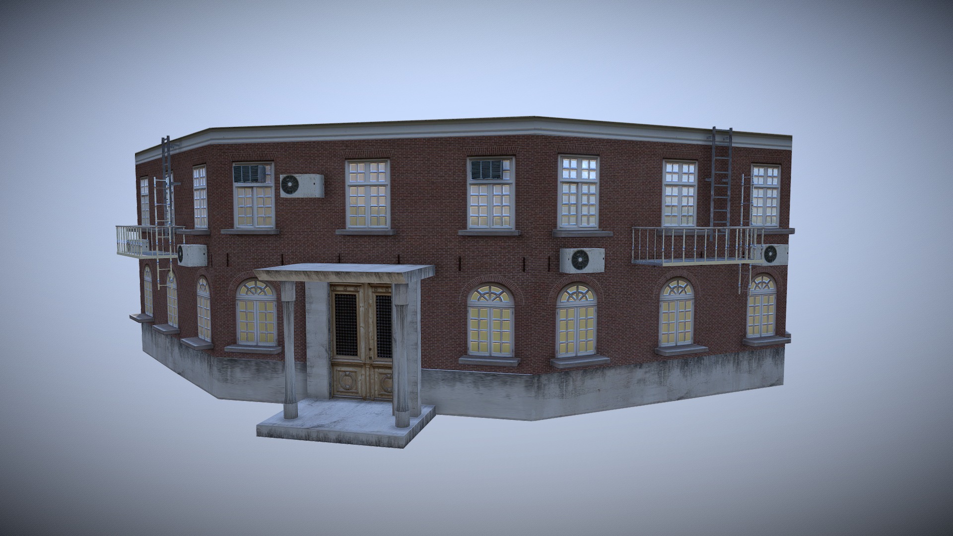 3D model Modern Building 1. - This is a 3D model of the Modern Building 1.. The 3D model is about a brick building with a door.