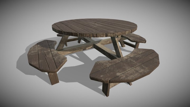 8 Seater Round Picnic Table Low Poly Game Ready 3D Model