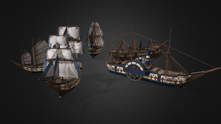 Military sailing fleet 3D Model