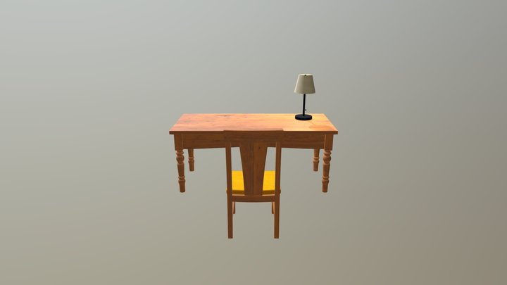 Mahogany Chair Table & LAMP 3D Model