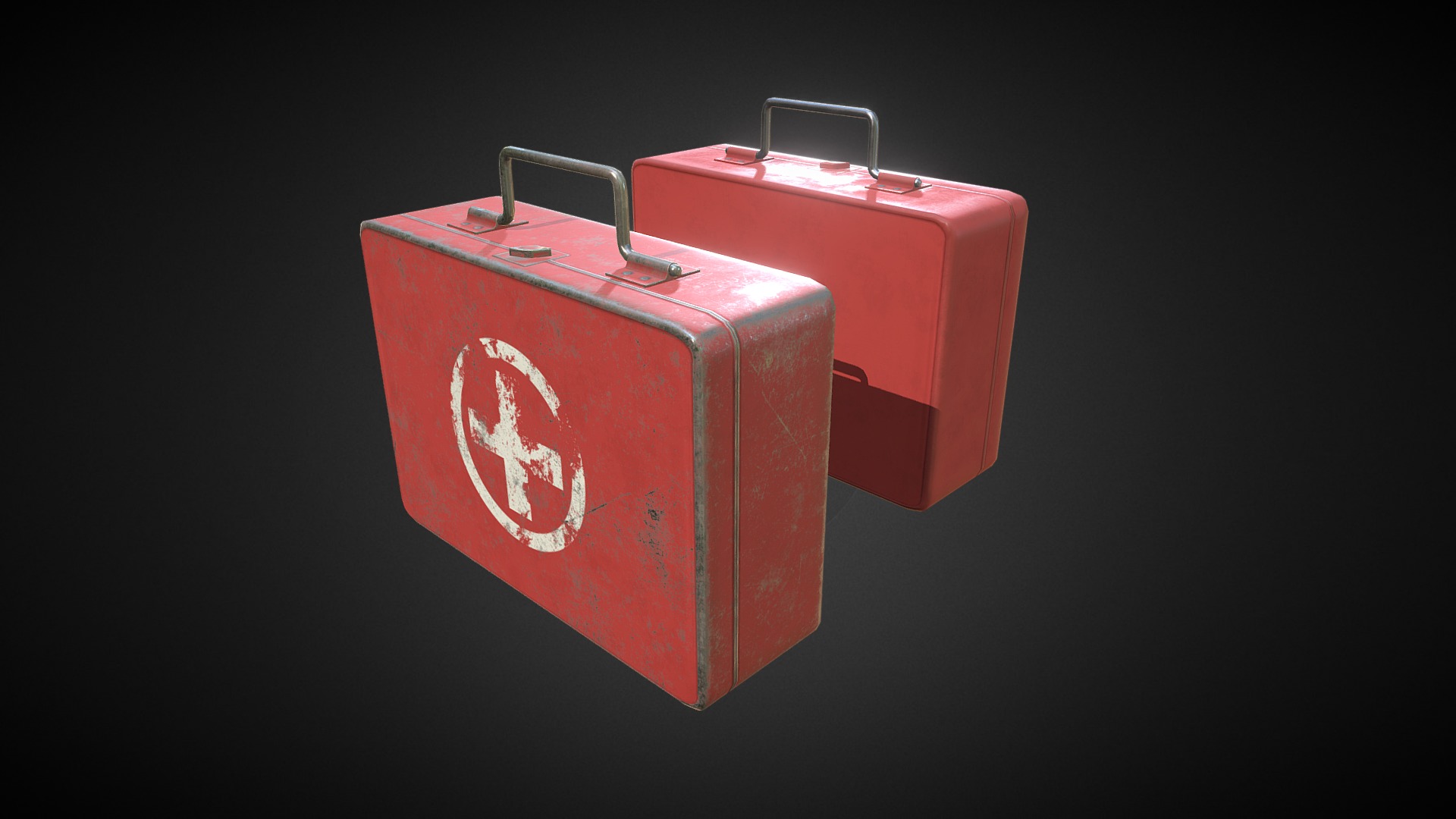 3D model Medkit (game-ready) - This is a 3D model of the Medkit (game-ready). The 3D model is about two red rectangular objects with white text.